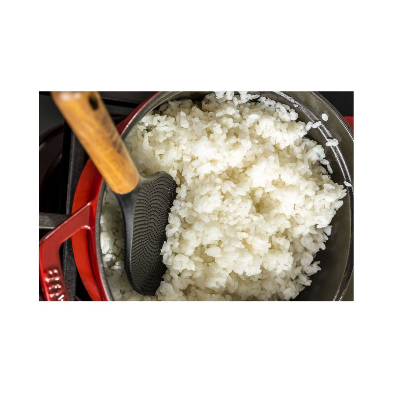 Cuillère à Riz Silicone Noir Manche Bois 22 cm - Staub