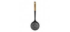 Ecumoire Friture Silicone Noir Manche Bois 31 cm