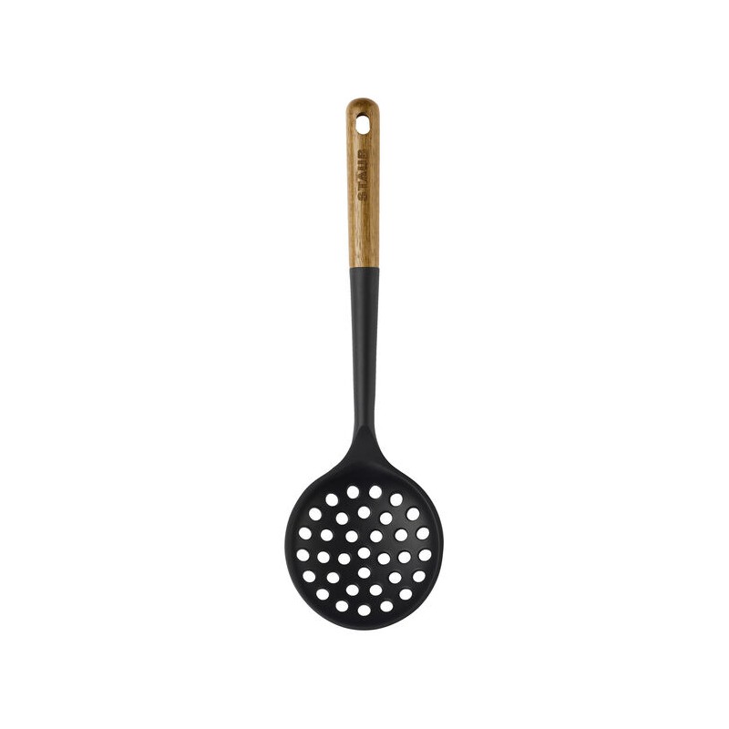 Ecumoire Friture Silicone Noir Manche Bois 31 cm - Staub