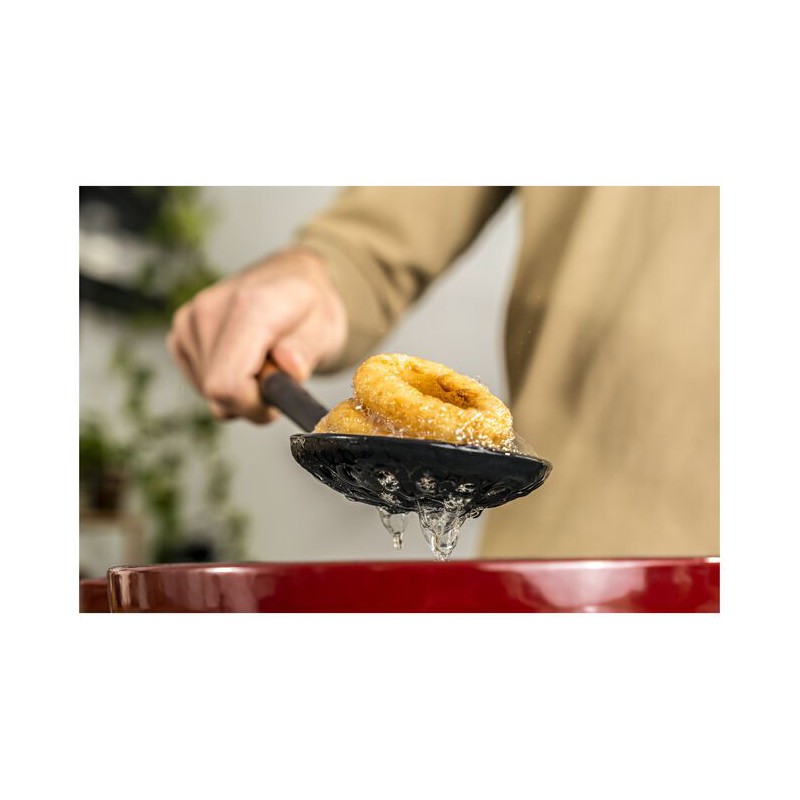 Ecumoire Friture Silicone Noir Manche Bois 31 cm - Staub