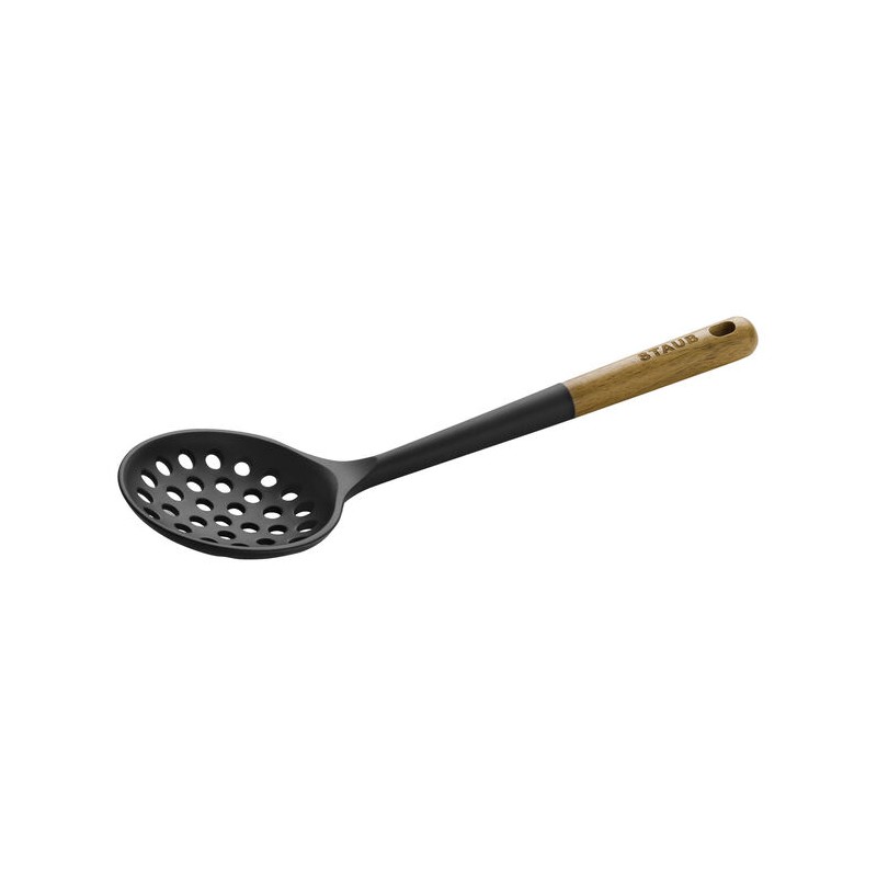 Ecumoire Friture Silicone Noir Manche Bois 31 cm - Staub
