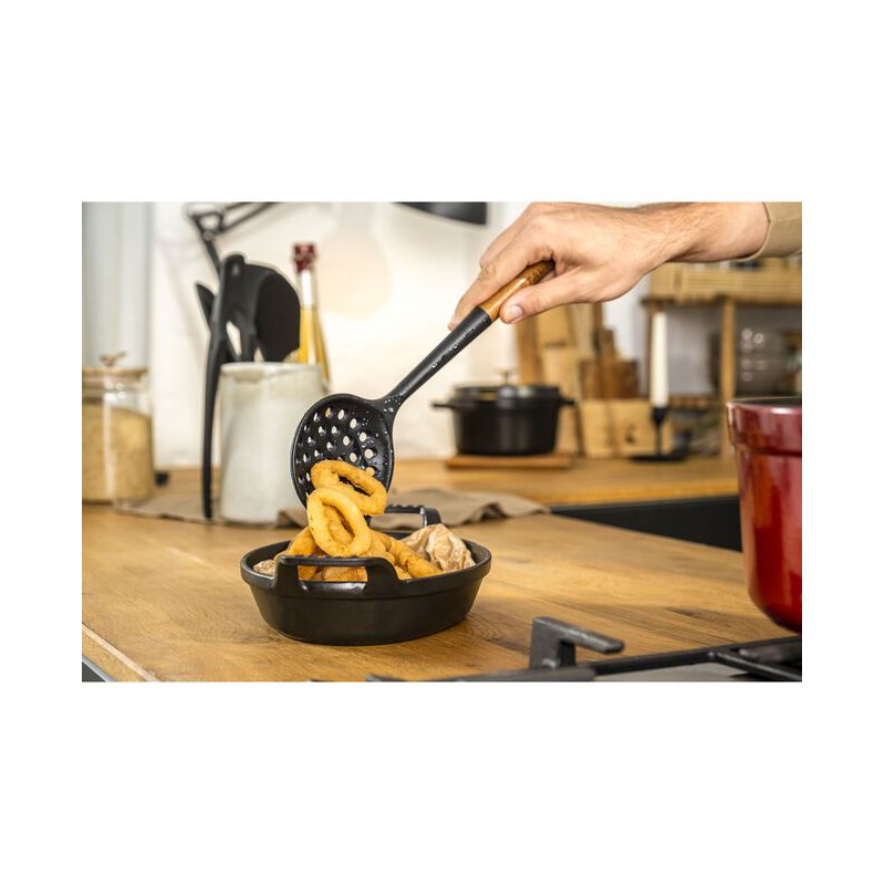 Ecumoire Friture Silicone Noir Manche Bois 31 cm - Staub