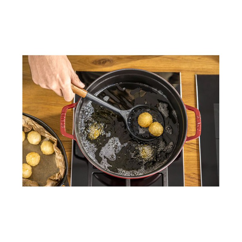 Ecumoire Friture Silicone Noir Manche Bois 31 cm - Staub