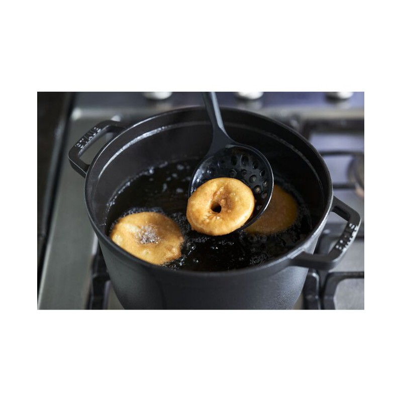 Ecumoire Friture Silicone Noir Manche Bois 31 cm - Staub