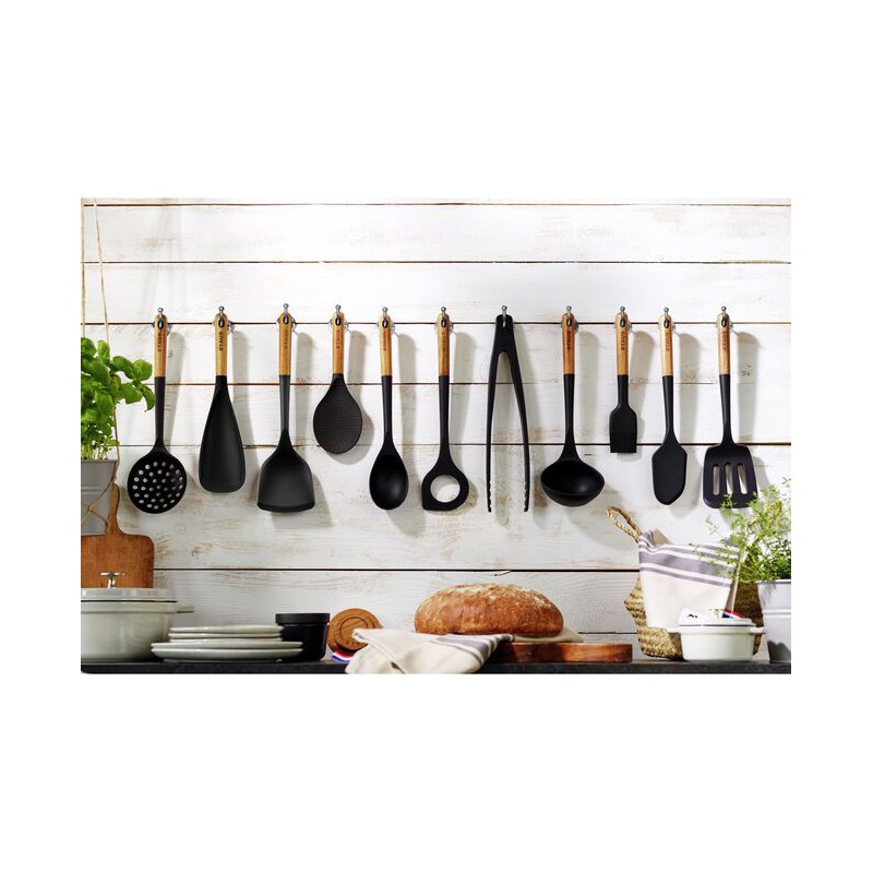 Ecumoire Friture Silicone Noir Manche Bois 31 cm - Staub