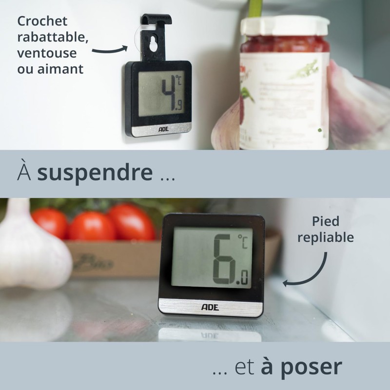 Thermomètre Digital pour Réfrigérateur et Congélateur Noir 9,5 x 6 cm - ADE