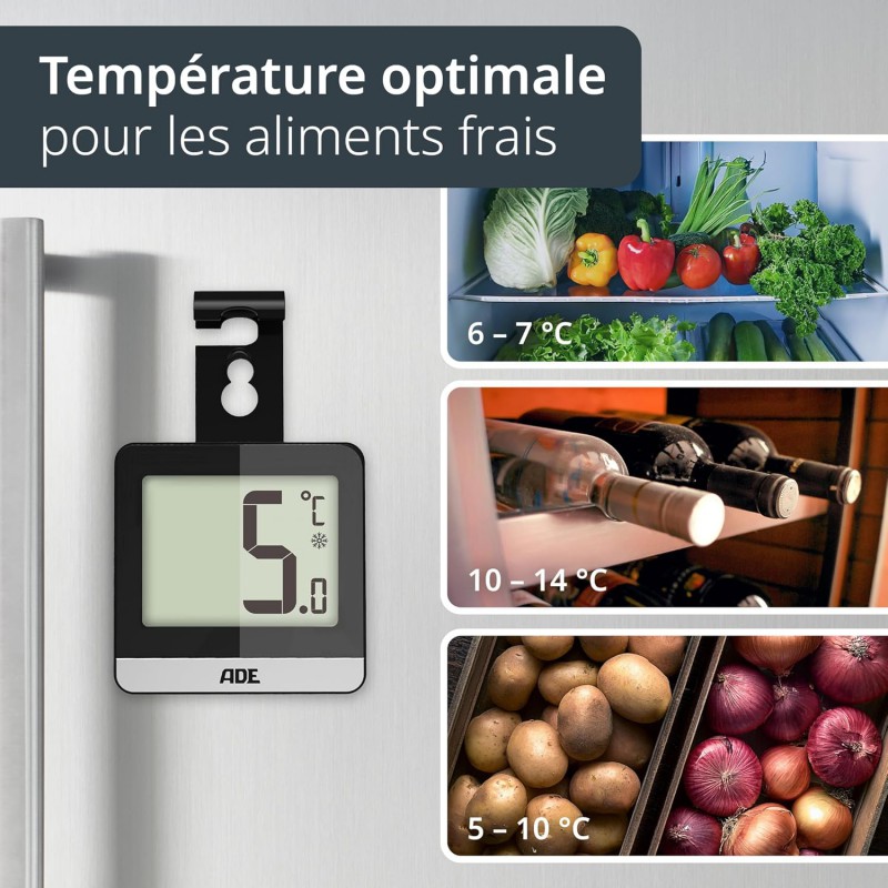 Thermomètre Digital pour Réfrigérateur et Congélateur Noir 9,5 x 6 cm - ADE