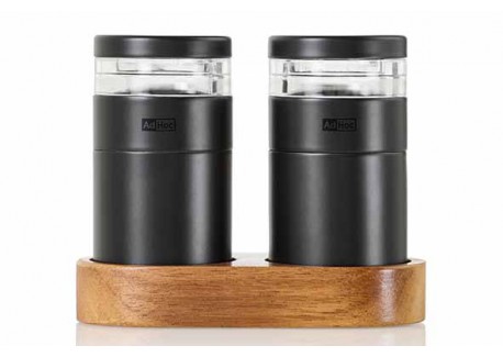 Molto Duo Moulins à Poivre et à Sel Noir 8,5 cm + Base Bois Acacia - Ad Hoc