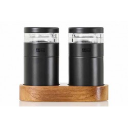 Molto Duo Moulins à Poivre et à Sel Noir 8,5 cm + Base Bois Acacia 