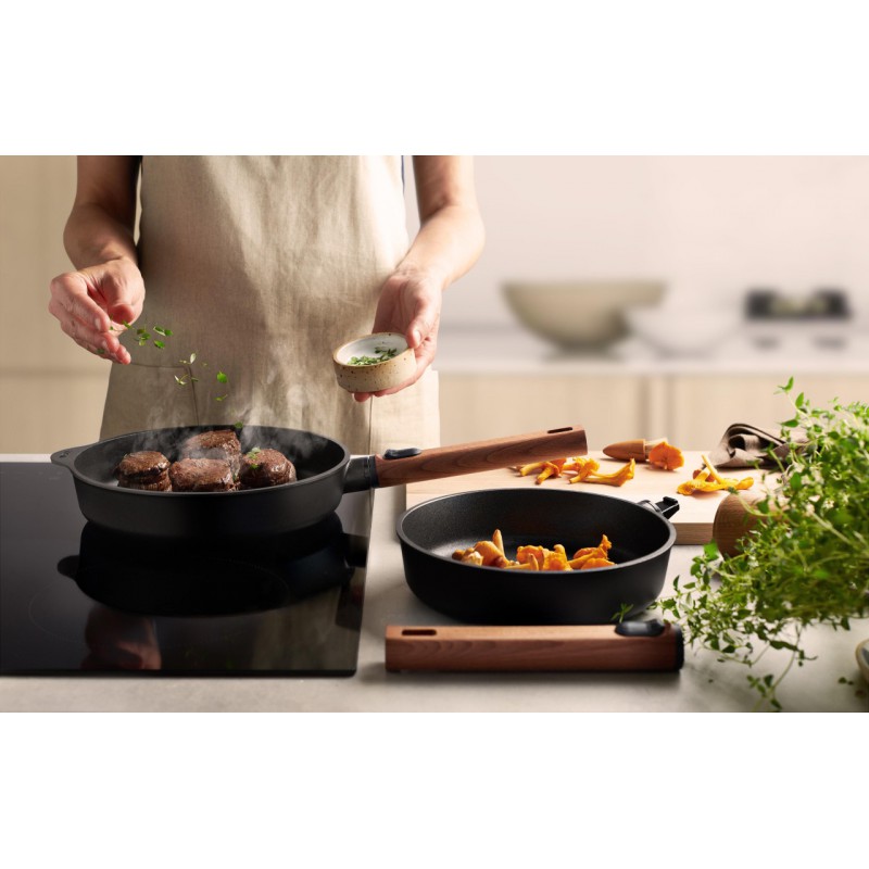 EcoLogic Poêle Fonte Aluminium Antiadhésive Diamond QXR Manche Bois 24 cm - Woll