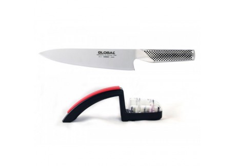 G2220 Set Couteau Chef 20 cm + Aiguiseur Minosharp  - Global
