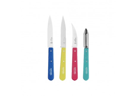 Coffret Les Essentiels Pop 80 3 Couteaux + Eplucheur Inox Manche en Bois - Opinel