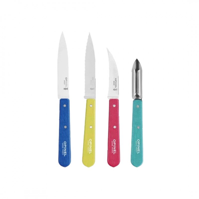 Coffret Les Essentiels Pop 80 3 Couteaux + Eplucheur Inox Manche en Bois - Opinel