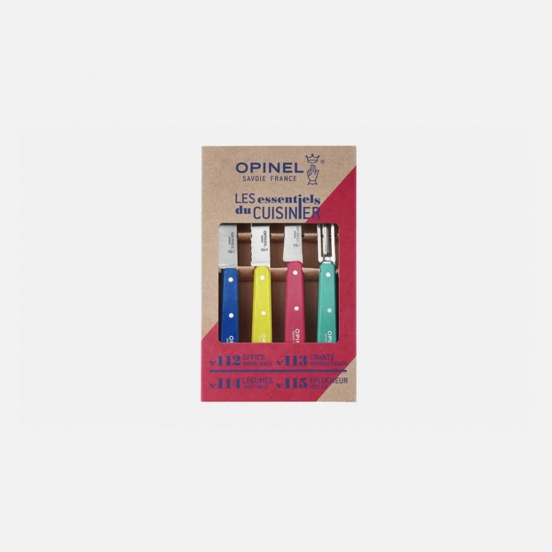 Coffret Les Essentiels Pop 80 3 Couteaux + Eplucheur Inox Manche en Bois - Opinel