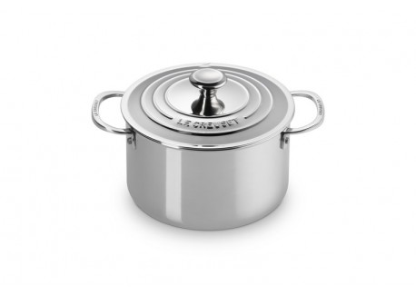 Signature 3 20 cm 3,8 L Glanzende RVS Braadpan/stoofpot met Deksel - Le Creuset