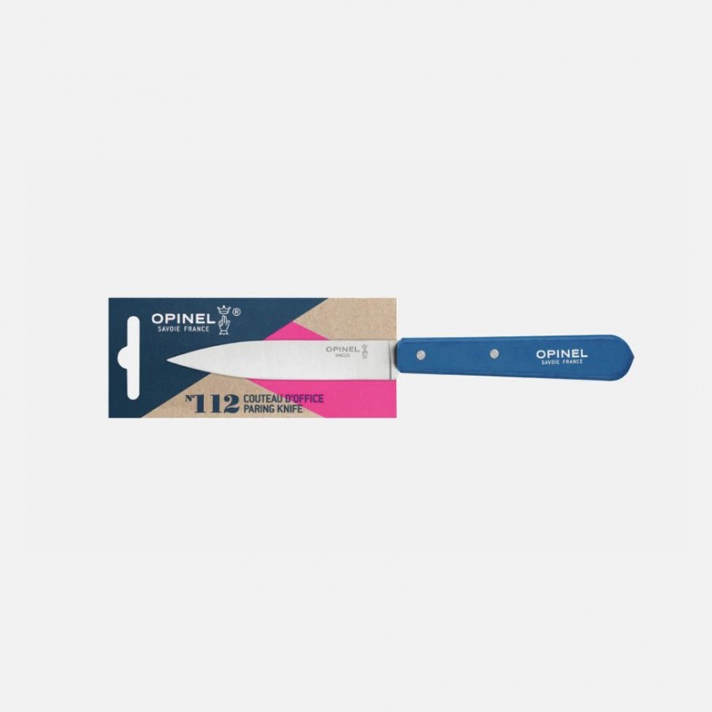 N°112 Couteau Office Lame en Inox 10 cm Manche en Bois Bleu - Opinel