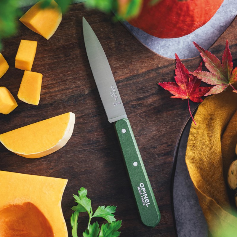 N°112 Couteau Office Lame en Inox 10 cm Manche en Bois Vert Kaki - Opinel