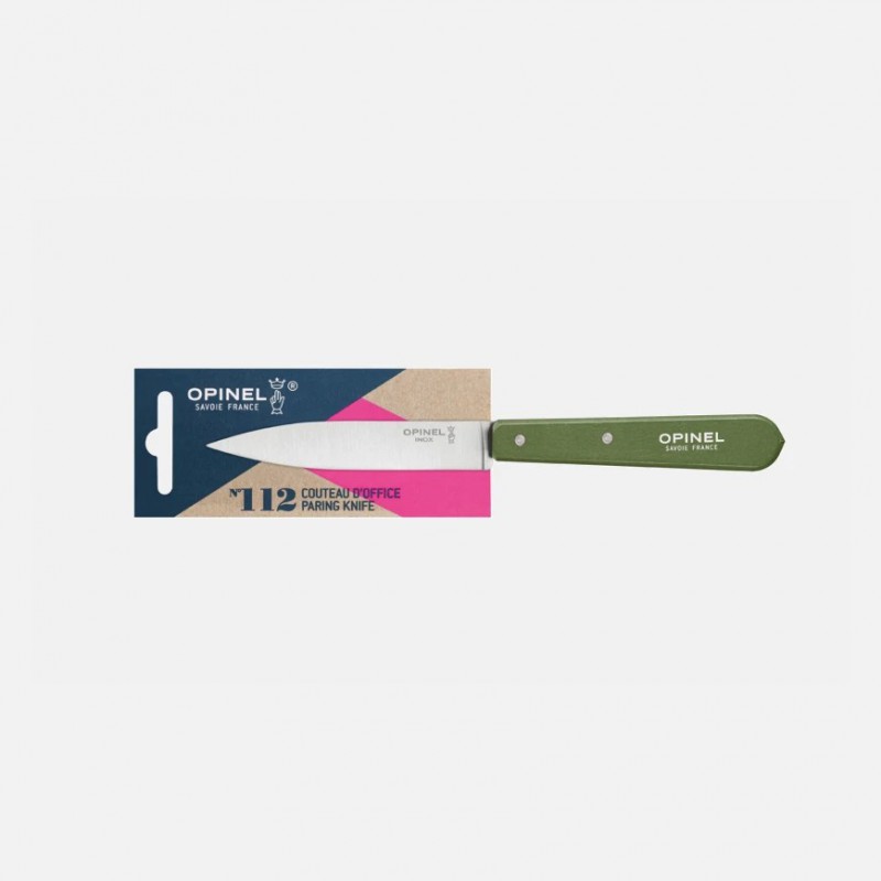 N°112 Couteau Office Lame en Inox 10 cm Manche en Bois Vert Kaki - Opinel