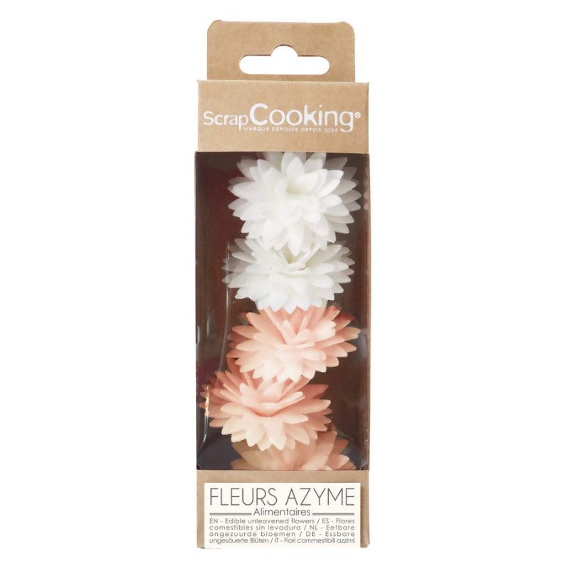 Fleurs Dahlias Comestibles en Azyme pour Déco Gâteau Blanc Rose Ø3 cm 5 Pcs - Scrapcooking