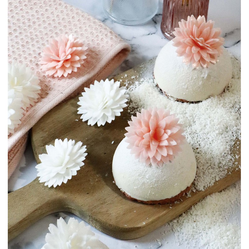 Fleurs Dahlias Comestibles en Azyme pour Déco Gâteau Blanc Rose Ø3 cm 5 Pcs - Scrapcooking