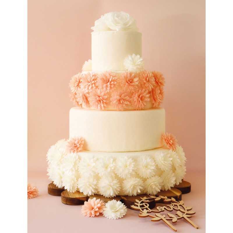 Fleurs Dahlias Comestibles en Azyme pour Déco Gâteau Blanc Rose Ø3 cm 5 Pcs - Scrapcooking