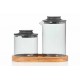 Impact Pot à Lait et Sucrier Verre Gris avec Couvercle + Plateau Bois Acacia  - Ad Hoc
