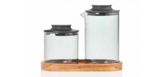 Impact Pot à Lait et Sucrier Verre Gris avec Couvercle + Plateau Bois Acacia 