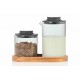 Impact Pot à Lait et Sucrier Verre Gris avec Couvercle + Plateau Bois Acacia  - Ad Hoc