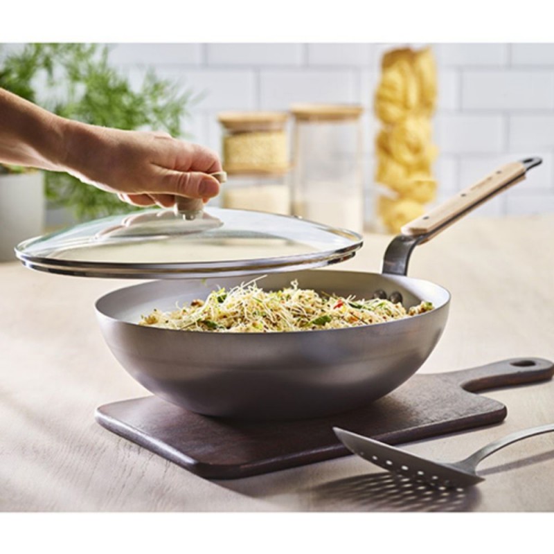 Mineral B Wok en Acier 28 cm avec Poignée en Bois - De Buyer