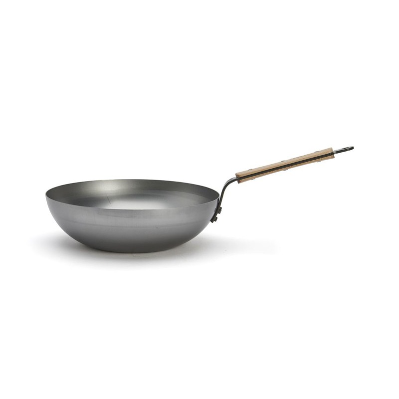 Mineral B Wok en Acier 28 cm avec Poignée en Bois - De Buyer