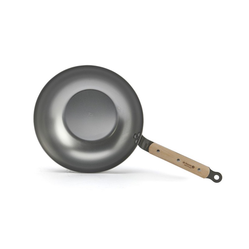 Mineral B Wok en Acier 28 cm avec Poignée en Bois - De Buyer