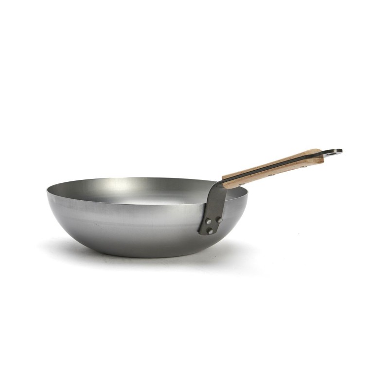 Mineral B Wok en Acier 28 cm avec Poignée en Bois - De Buyer
