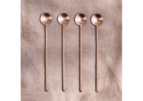 Set 4 Cuillères à Café Longues et Fines Inox Doré Rosé Brossé 16 cm  - Be Home