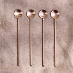Set 4 Cuillères à Café Longues et Fines Inox Doré Rosé Brossé 16 cm  - Be Home