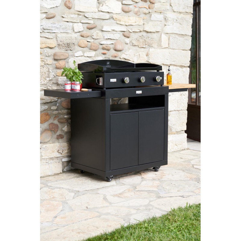 Desserte Meuble Extérieur pour Plancha avec Tablettes Noir Mat 80 x 55 cm - Le Marquier
