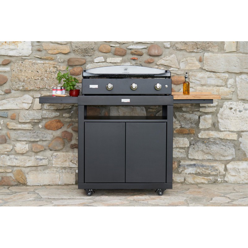 Desserte Meuble Extérieur pour Plancha avec Tablettes Noir Mat 80 x 55 cm - Le Marquier