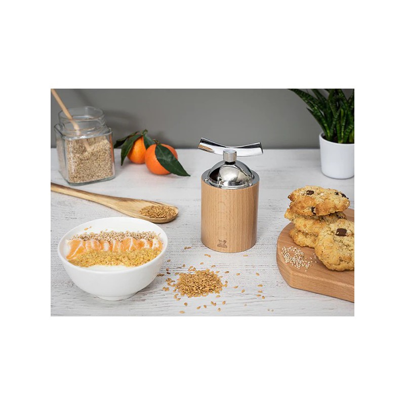 Isen Moulin à Graines de Lin Manuel Bois Naturel et Inox 13 cm - Peugeot