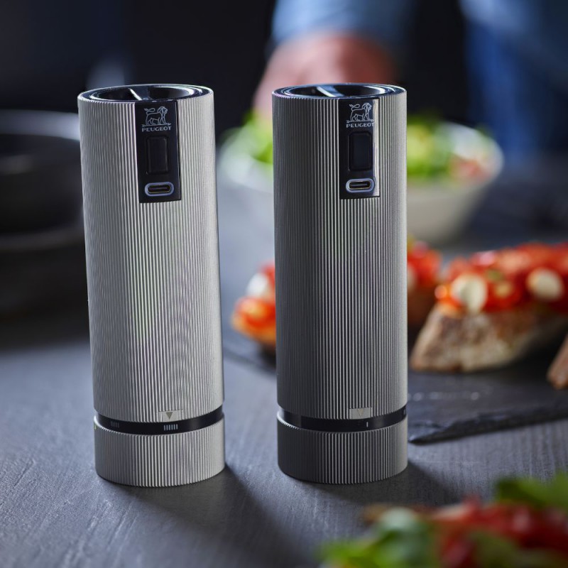 Line Electrique Moulin à Sel 15 cm Aluminium Gris Clair Zirlion - Peugeot