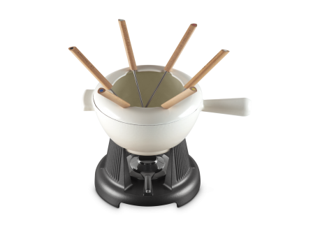 Service à Fondue Savoyarde et Bourguignonne Fonte Emaillée Blanc Meringue - Le Creuset