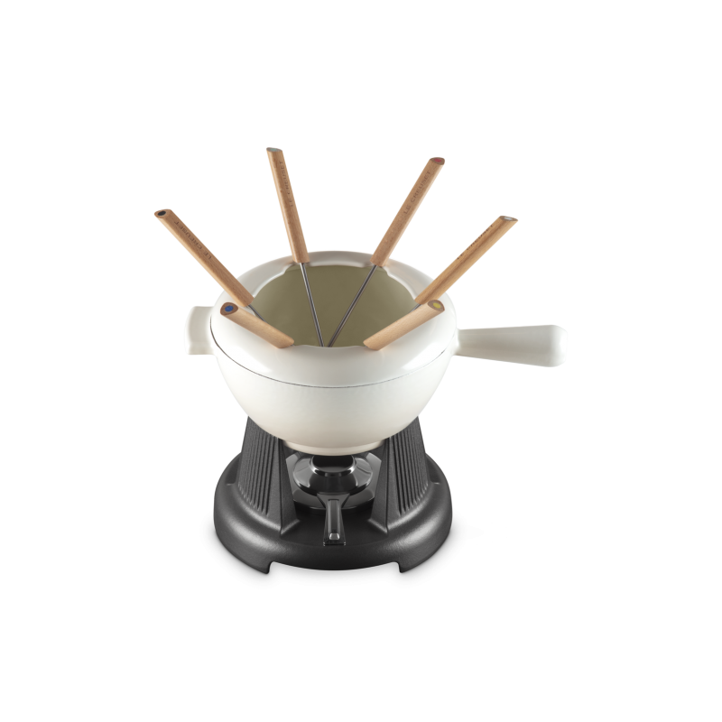 Service à Fondue Savoyarde et Bourguignonne Fonte Emaillée Blanc Meringue - Le Creuset