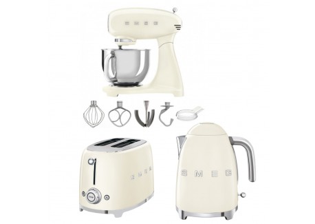 Essentiels Cuisine Robot + Grille-Pain + Bouilloire Crème Pack LSDC - Smeg