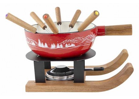 Aspen Service à Fondue Savoyarde et Bourguignonne Ski Fonte Emaillée Rouge  - Cosy Trendy