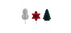 Décoration Papier pour Bûche/Pâtisserie Sapin Noël Blanc Rouge Vert 3 Pcs 