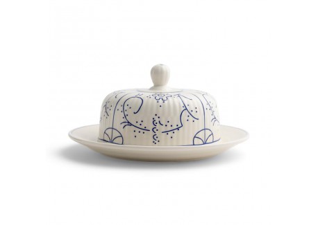 Copenhague Ronde Botervloot Keramiek Glanzend Emaille Wit Crème Blauw 18cm - Royal Boch
