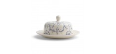 Copenhague Beurrier Rond Céramique Email Brillant Blanc Crème et Bleu 18 cm 