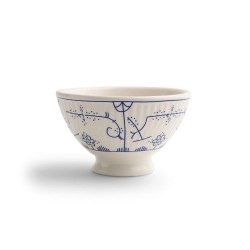 Copenhague Keramieken Glanzend Crèmewit en Blauw Emaille Kom met Voet 11 cm - Royal Boch