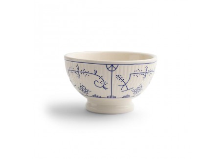 Copenhague Keramieken Glanzend Crèmewit en Blauw Emaille Kom met Voet 13 cm - Royal Boch