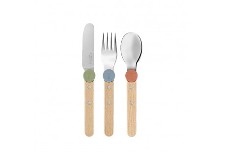 Le Petit Gourmet Kinderbestekset met Clips Koraal Groen en Blauw 3-delig - Opinel
