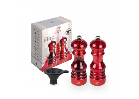 Coffret Podium Duo Moulin à Poivre et à Sel 18 cm Acryl Rouge + Entonnoir  - Peugeot