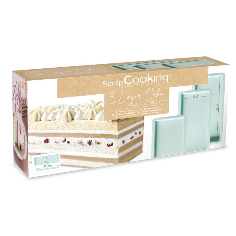 Moule Layer Cake et Génoise Silicone Rectangulaire 25x10 cm 3 pcs - Scrapcooking